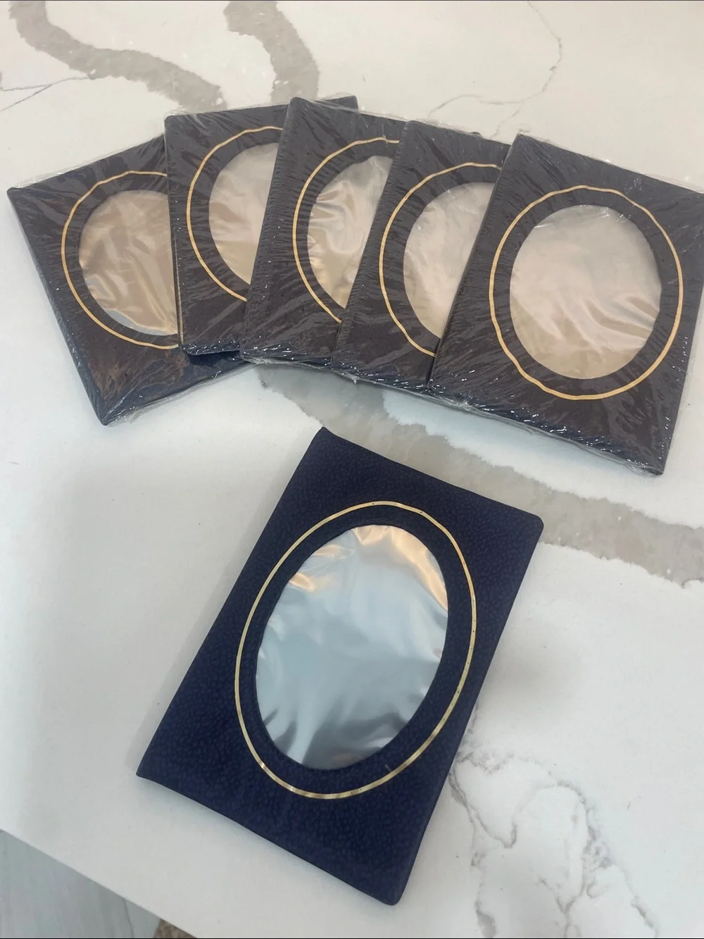 6 Navy Blue plastic photo albums with Gold Oval Frame